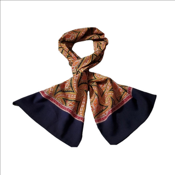 Holliday & Brown Vintage Paisley Patterned Scarf w/Navy Border Sz 11.25"W X 54"L - Picture 5 of 9